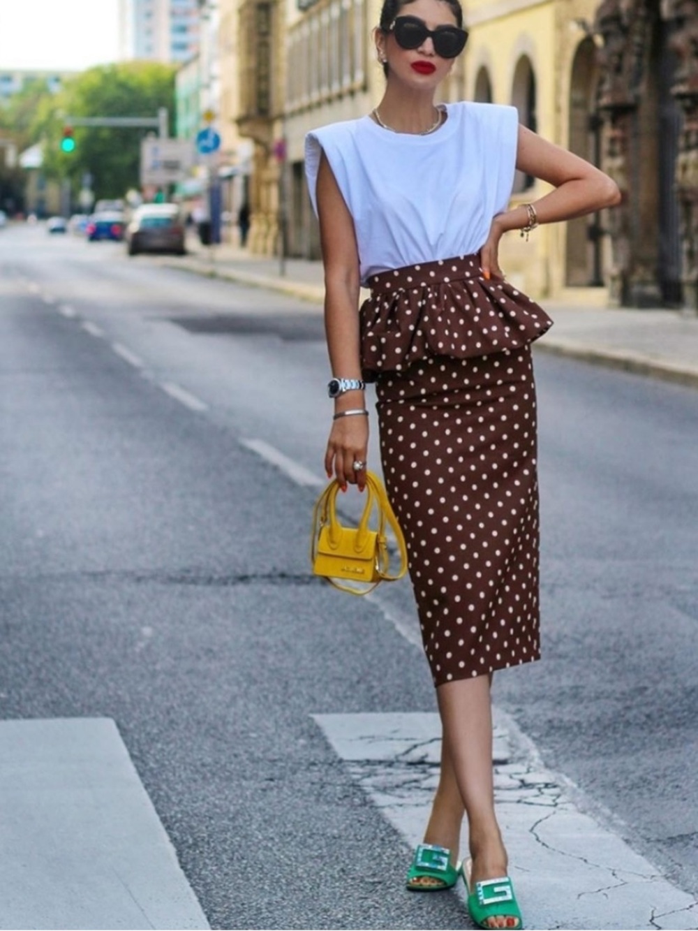 Zara Polka Dot Peplum Pencil Skirt NWT
